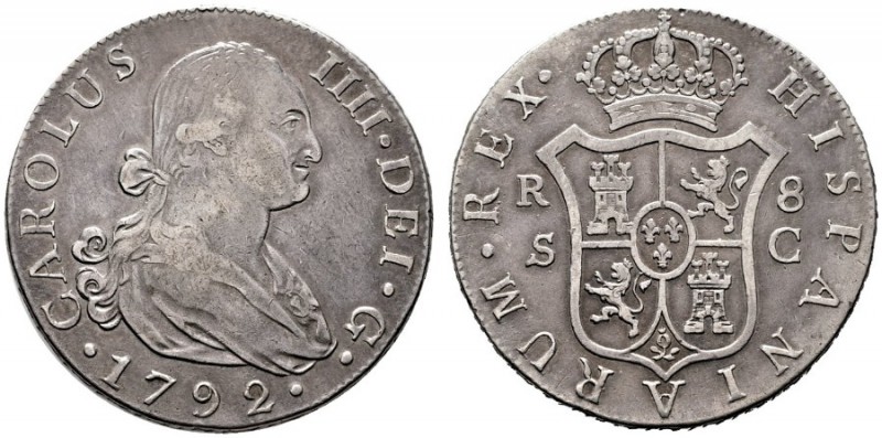  EUROPA UND ÜBERSEE   SPANIEN   (D)  Karl IV. 1788-1808 8 Reales 1792 S-C, Sevil...