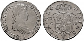  EUROPA UND ÜBERSEE   SPANIEN   (D)  Ferdinand VII. 1808-1833 8 Reales 1815 S-CJ, Sevilla Cayon:15961, KM:466.4 s.sch.+