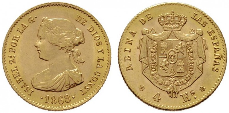  EUROPA UND ÜBERSEE   SPANIEN   (B)  Isabella II. 1833-1868 4 Escudos 1868 (3,35...
