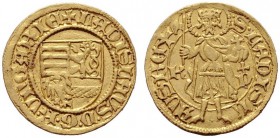  EUROPA UND ÜBERSEE   UNGARN   (D) Ladislaus V. 1453-1457 Goldgulden o.J. (1447-1450) Kremnitz (3,55 g); Kammergraf Peter Jung Pohl:H2-3, AL:29/3; Rv....