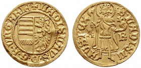  EUROPA UND ÜBERSEE   UNGARN   (D) Matthias Corvinus 1458-1490 Goldgulden o.J. (1455) Kremnitz (3,55 g); Münzmeister Krisztian Rüssel. Pohl:H3-3, AL:3...