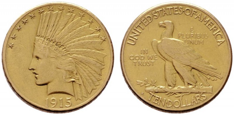  EUROPA UND ÜBERSEE   U S A   (B) 10 Dollars 1915 S, San Francisco Fr:167  Gold ...