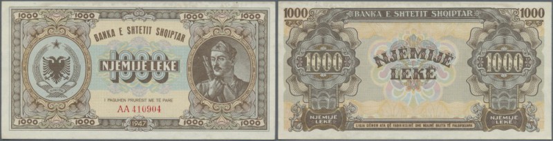 Albania: 1000 Leke 1947 P. 23, unfolded, light dints at left and right border, s...