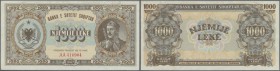 Albania: 1000 Leke 1947 P. 23, unfolded, light dints at left and right border, some kind of staining along the upper border, still crisp original with...