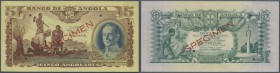 Angola: 5 Angolares 1947 Specimen P. 77s in crisp original condition without serial numbers and red specimen overprint, 4 small cancellation holes. On...