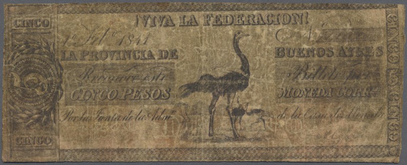 Argentina: 5 Pesos 1841 P. S378a in stronger used condition VG.