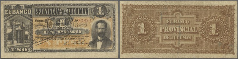 Argentina: 1 Peso 1888 P. S841, several folds in paper, no holes or tears, condi...