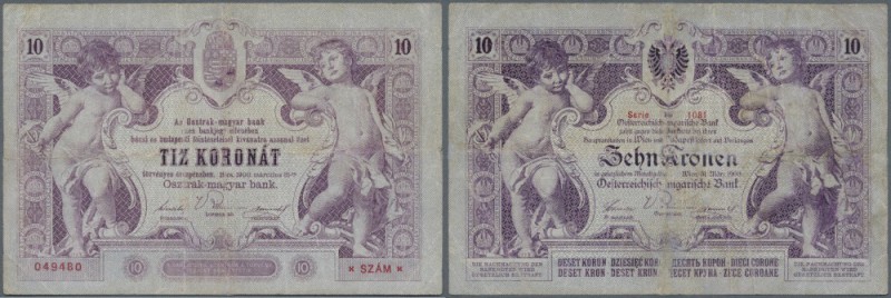 Austria: 10 Kronen 1900 P. 4, vertical and horizontal fold, repaired at top bord...