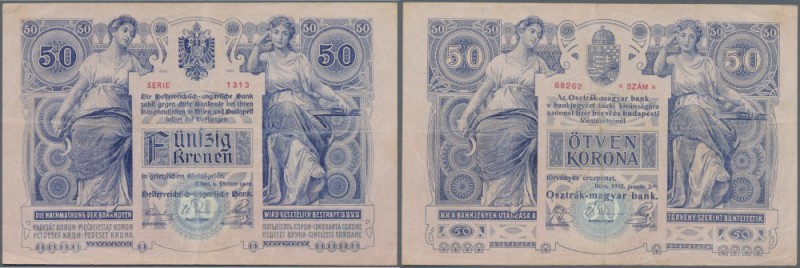 Austria: 50 Kronen 1902 P. 6, center and horizontal fold, corner folding, some h...