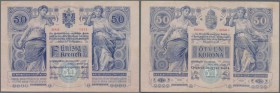 Austria: 50 Kronen 1902 P. 6, center and horizontal fold, corner folding, some handling in paper, no holes or tears, paper still with crispness and or...