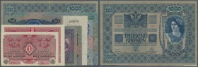 Austria: set of 9 different banknotes containing 1000 Kronen 1902 P. 8a (F+), 10 Kronen 1904 P. 9 (aUNC), 100 Kronen 1912 P. 12 (XF+), 20 Kronen 1913 ...