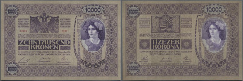 Austria: 10.000 Kronen 1918 P. 25 with hungarian back, in perfect crisp conditio...