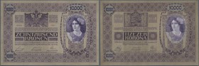 Austria: 10.000 Kronen 1918 P. 25 with hungarian back, in perfect crisp condition: UNC.