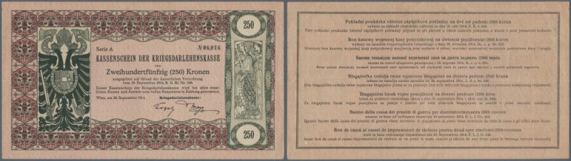 Austria: 250 Kronen 1914 P. 26, very rare issue, one center and one horizontal f...