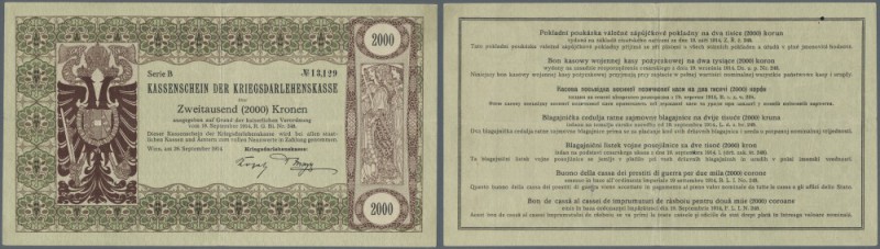 Austria: 2000 Kronen 1914 P. 27, very rare issue, folded in center and horizonta...