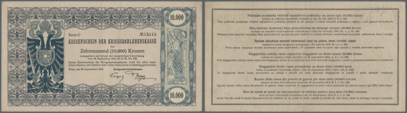 Austria: 10.000 Kronen 1914 P. 28, very rare issue, only vertically folded, ligh...