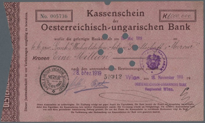 Austria: 1.000.000 Kronen 1918 P. 36, highly rare issue, a light center fold, li...