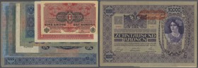 Austria: set of 12 different banknotes containing 1 Krone ND(1919) P. 49 (aUNC), 2 Kronen ND(1919) P. 50 (XF+), 10 Kronen ND(1919) P. 51a (aUNC), 20 K...