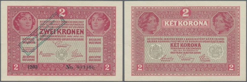 Austria: 2 Kronen 1920 P. 42a stamped on 2 Kronen 1917, unfortunately the note w...