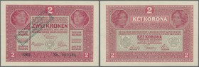 Austria: 2 Kronen 1920 P. 42a stamped on 2 Kronen 1917, unfortunately the note was once torn into 4 pieces and rejoined (hard to see - only if you hol...