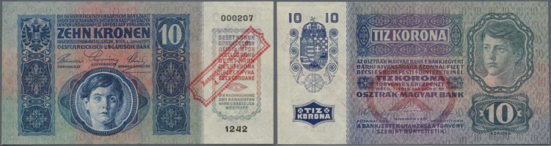 Austria: 10 Kronen 1920 P. 43 stamped on 10 Kronen 1915, great crisp condition w...