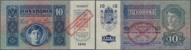 Austria: 10 Kronen 1920 P. 43 stamped on 10 Kronen 1915, great crisp condition with only a light corner dint, condition: aUNC.