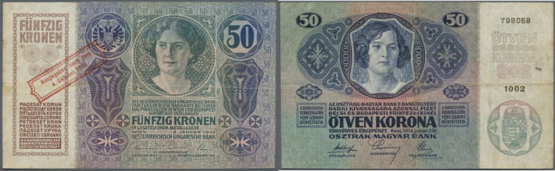 Austria: 50 Kronen 1920 P. 46 stamped on 50 Kronen 1914, several folds, center h...