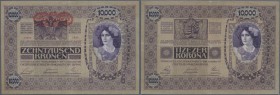 Austria: 10.000 Kronen ND(1919) P. 62a, vertical and horizontal fold, no holes or tears, still strong paper, condition: VF-.