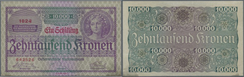 Austria: set of 2 different notes containing 10.000 Kronen 1924 P. 85 (UNC) and ...