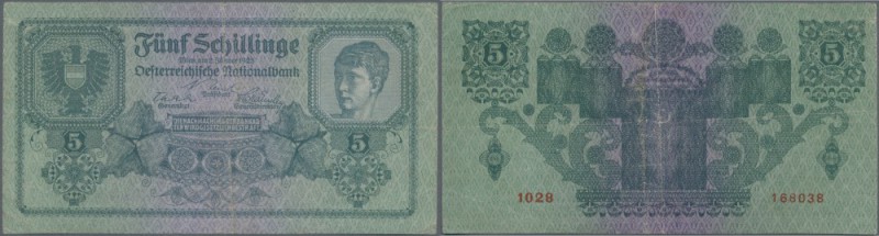 Austria: 5 Schilling 1925 P. 88, vertically and horizontally folded, a few other...