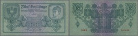 Austria: 5 Schilling 1925 P. 88, vertically and horizontally folded, a few other folds, 2 tiny holes and a bit more border wear at upper left corner, ...
