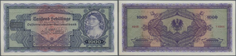 Austria: 1000 Schilling 1925 P. 92s Specimen with 3 ”Muster” perforations, a hig...