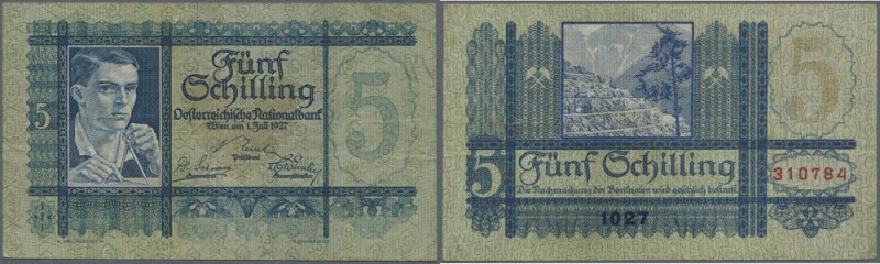 Austria: 5 Schilling 1927 P. 93, early issue, 3 vertical and one horizontal fold...