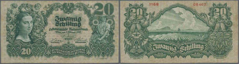 Austria: 20 Schilling 1928 P. 95, vertically and horizontally folded, light hand...