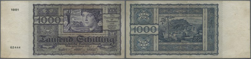 Austria: 1000 Schilling 1930 P. 98a, rare high denomination issue, vertical and ...