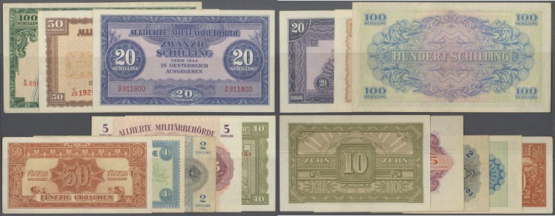 Austria: set of 8 different banknotes Allied Military Currency containing 50 Gro...