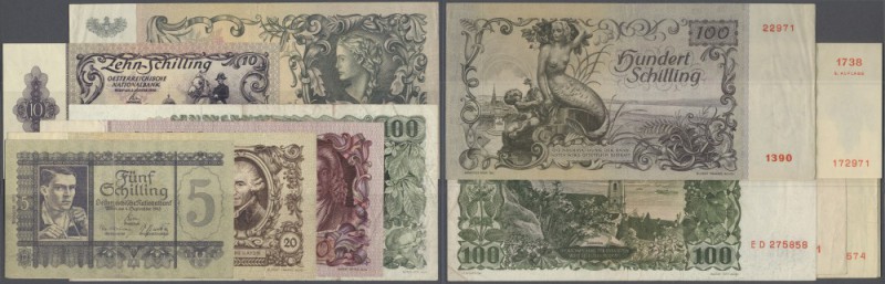 Austria: set of 6 different banknotes containing 5 Schilling 1945 P. 126 (F+), 1...