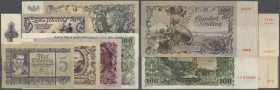 Austria: set of 6 different banknotes containing 5 Schilling 1945 P. 126 (F+), 10 Schilling 1950 P. 128 (VF), 20 Schilling 1950 P. 129a (F), 50 Schill...