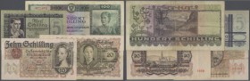 Austria: set of 4 different banknotes containing 5 Schilling 1945 P. 121 (aUNC), 10 Schilling 1946 P. 122 (F), 20 Schilling 1946 P. 123 (F), 100 Schil...