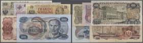 Austria: set of 5 different banknotes containing 20 Schilling 1950 P. 136a (F-), 50 Schilling 1962 P. 137a (F+), 100 Schilling 1960 P. 138a (F), 500 S...