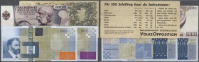 Austria: set of 4 different notes containing 1 ”fun” note 1000 Schilling with portrait Franz Joseph (offset printed on normal paper front and back), o...
