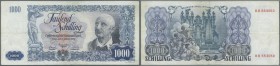 Austria: 1000 Schilling 1954 P. 135a, used with several folds, lightly stained paper, no holes or tears, still some crispness left in paper, condition...