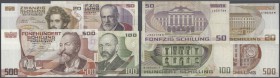 Austria: set of 4 different notes containing 20 Schilling 1986 P. 148 (UNC), 50 Schilling 1986 P. 149 (F+), 100 Schilling 1984 P. 150 (F+) and 500 Sch...