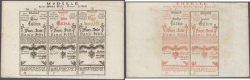 Austria: complete set in original booklet of 1762 containing 5, 10, 25, 50 and 100 Gulden 1762 FORMULAR notes P. A3b-A7b uncut in sheets included in t...