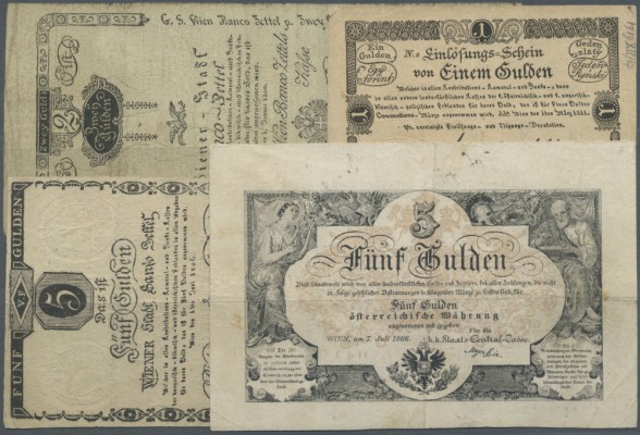 Austria: high value lot with 4 early issues from Austria 2 Gulden 1800, 5 Gulden...