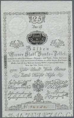 Austria: 25 Gulden 1800 P. 33a, exceptional crisp condition, only light handling...