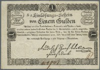 Austria: 1 Gulden 1811 P. A44a, 3 vertical and one horizontal fold, tiny center hole, small 2mm tear at lower left border. Condition. VF-.