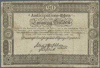 Austria: 20 Gulden 1813 P. A53a, highly rare as issued note, used with folds and light staining in paper, probably small parts repaired at lowe rborde...