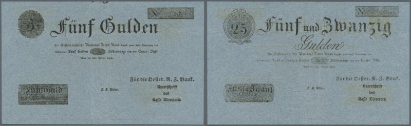 Austria: 5 Gulden / 25 Gulden 1816 FORMULAR P. A54b, A56b, the face of the 5 Gul...