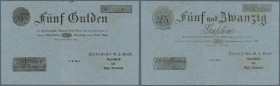 Austria: 5 Gulden / 25 Gulden 1816 FORMULAR P. A54b, A56b, the face of the 5 Gulden note is printed on one side, the face of the 25 Gulden on the othe...